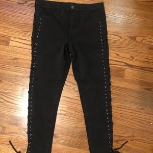 Black High Waist Lace Up Pants